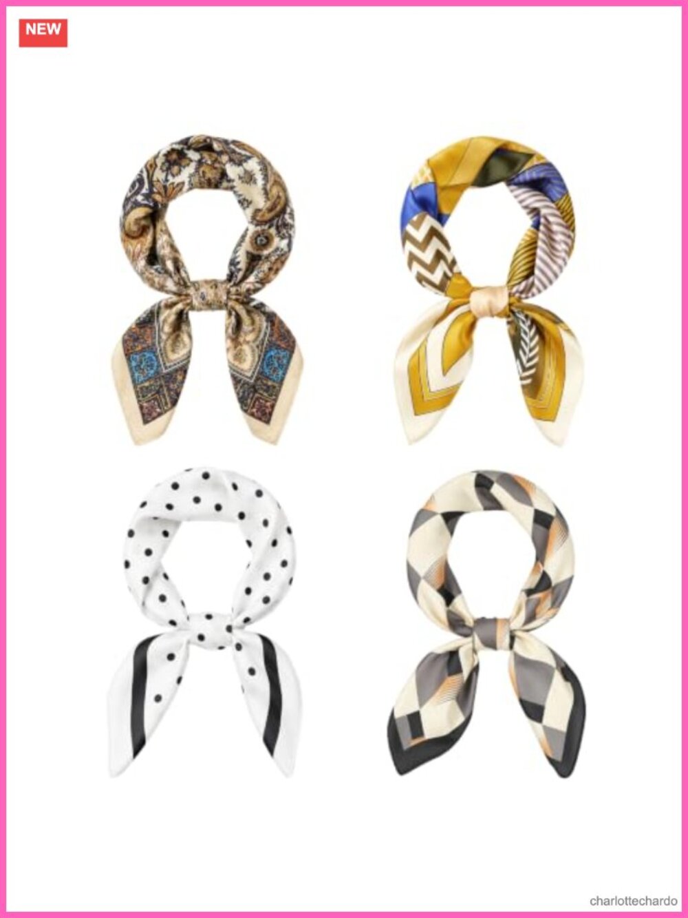 Satin Silk Feeling Square Neck Hair Scarves 4 Pack Women's Accessories